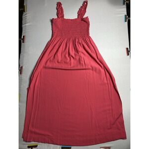 Calvin Klein Dress Womens 8 Pink Smocked Maxi Sundress Ruffle Strap Textured